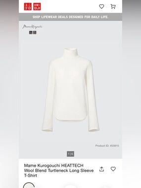 Uniqlo Kurogouchi heatteck Women’s wool blend Cream Turtleneck Long-Sleeve Top